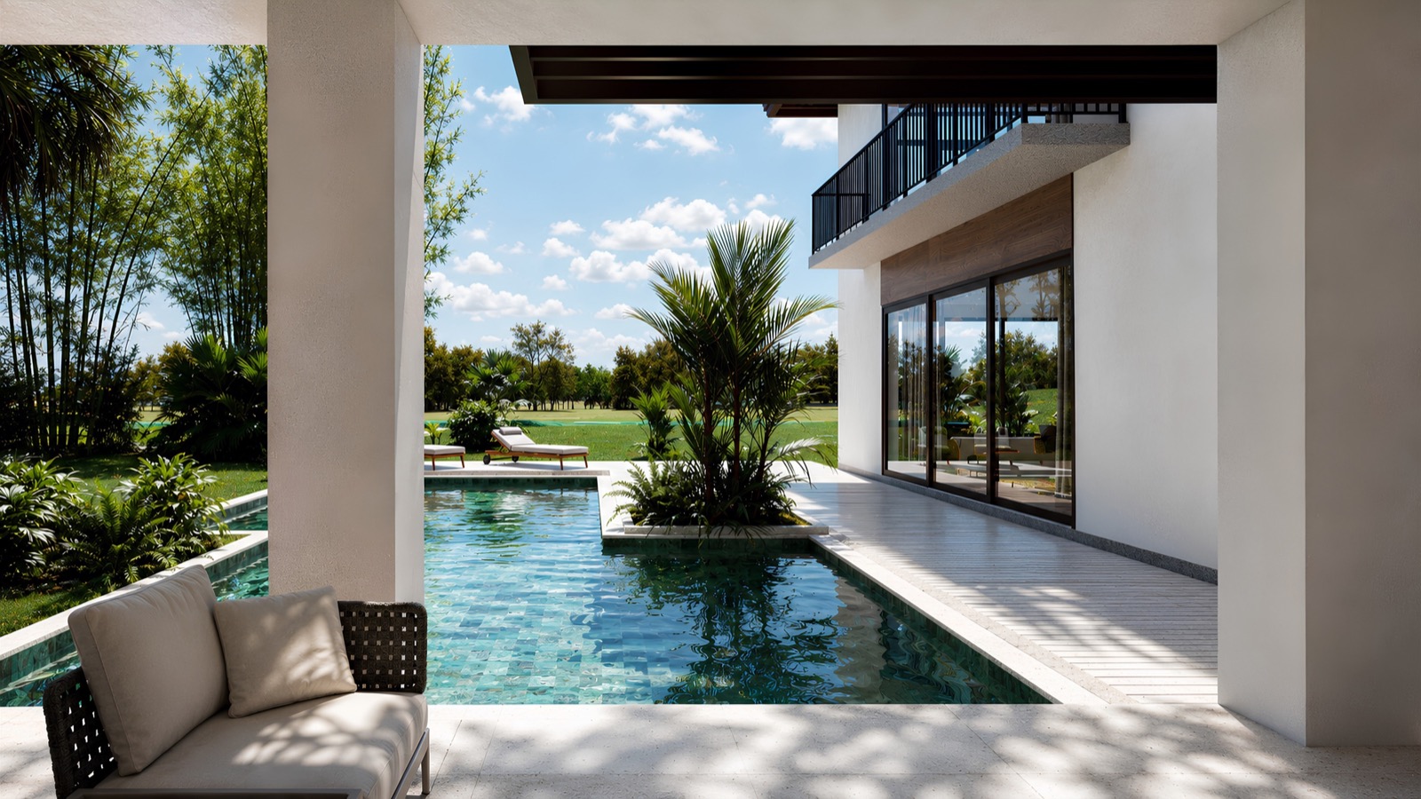 Pool with forest views